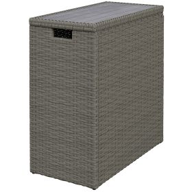 Outsunny 17-Gallon Small Deck Box, Wicker Outdoor Storage Box with Acacia Wood Top for Patio Cushions and Garden Tools, Gray