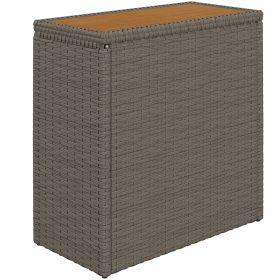 Outsunny 17-Gallon Small Deck Box, Wicker Outdoor Storage Box with Acacia Wood Top for Patio Cushions and Garden Tools, Teak