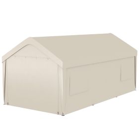 Outsunny Portable Garage Shelter 10x19.5 Heavy Duty with Mesh Windows Doors Tan