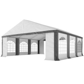 Outsunny 20' x 20' Heavy-duty Large Wedding Tent, Outdoor Carport Garage Party Tent, Patio Gazebo Canopy with Sidewall, Gray