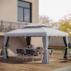 Outsunny Patio Gazebo 10x13 with 2-Tier Polyester Roof and Mesh Portable Aluminum Frame Grey for Outdoor
