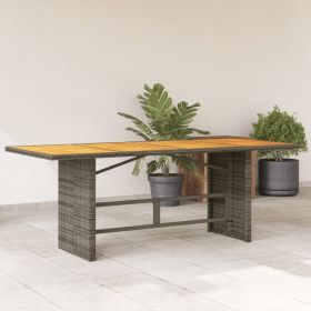 Patio Table with Acacia Wood Top Gray 74.8"x31.5"x29.5" Poly Rattan