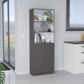 Vinton 2-Door Bookcase with Upper Shelves, Matt Gray / White