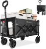 RAINBEAN Collapsible Wagon Cart Foldable Heavy Duty Folding Wagon Large Capacity Shopping Cart Utility for Camping Garden Beach Sports Fishing
