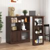 Modern Bar Cabinet with Rotating top, Counter Height Dining Cabinet with 6 Storage space and 2 Ribbed Glass Door for Kitchen