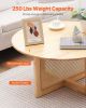 Rattan Coffee Table, Round Rattan Woven Wood Coffee Table with Rubber Wood Top, 33 in Modern Boho Circular Storage Coffee Table with Natural Wood Legs