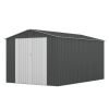 8' x 12' Hinge Outdoor Storage Room, Storage Shed with 2 Doors, Sloping Roof and 6 Pegs, Outside Garden Shed for Tools, Bike, Lawnmower and Garbage