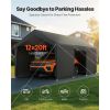 Carport, 12 x 20 FT Outdoor Car Canopy, Potable Carport with Removable Sidewalls & Door, Heavy Duty Car Shelter, UV-Resistant & Water-Resistant
