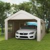 Outsunny Portable Garage Shelter 10x19.5 Heavy Duty with Mesh Windows Doors Tan