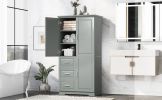 Tall and Wide Storage Cabinet with Doors for Bathroom/Office, Three Drawers, Grey
