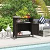 Outsunny Wicker Outdoor Storage Cabinet with Two Doors and Shelf for Outdoor Pool Towel Storage, Dark Coffee