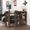 Modern Bar Cabinet with Rotating top, Counter Height Dining Cabinet with 6 Storage space and 2 Ribbed Glass Door for Kitchen
