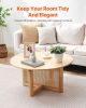 Rattan Coffee Table, Round Rattan Woven Wood Coffee Table with Rubber Wood Top, 33 in Modern Boho Circular Storage Coffee Table with Natural Wood Legs