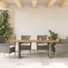 Patio Table with Acacia Wood Top Gray 74.8"x31.5"x29.5" Poly Rattan