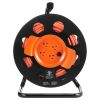 Extension Cord Reel, 100FT, with 4 Outlets and Dust Cover, Heavy Duty 14AWG SJTOW Power Cord, Manual Cord Reel with Portable Handle Circuit Breaker