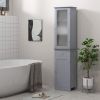 kleankin Tall Bathroom Cabinet, Narrow Storage Cabinet with Acrylic Door, Drawer and 3 Shelves, Gray