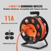 Extension Cord Reel, 100FT, with 4 Outlets and Dust Cover, Heavy Duty 14AWG SJTOW Power Cord, Manual Cord Reel with Portable Handle Circuit Breaker