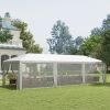 Outsunny 10'x 28' Party Tent Canopy, Outdoor Event Shelter, 8 Mesh Sidewalls, Zipper Doors White Deals