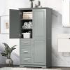 Tall and Wide Storage Cabinet with Doors for Bathroom/Office, Three Drawers, Grey