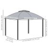Outsunny 10x12 Gazebo, Vented Canopy, Zippered Sidewalls, Steel Fram, Gray