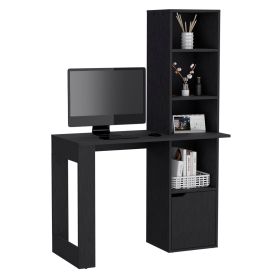 Ripley Writing Desk With Bookcase and Cabinet (Color: Black)