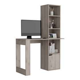 Ripley Writing Desk With Bookcase and Cabinet (Color: Light Grey)