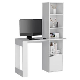 Ripley Writing Desk With Bookcase and Cabinet (Color: White)