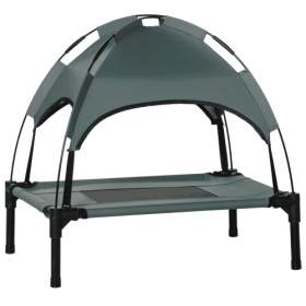 PawHut Elevated Portable Dog Cot Pet Bed With UV Protection Canopy Shade, 24 Inch, Gray (Option: Gray)