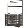 Outsunny Wicker Pool Float Storage Organizer, PE Rattan Pool Float Holder with Basket Shelf Towel Bars, Rolling Pool Caddy for Floaties, Noodles