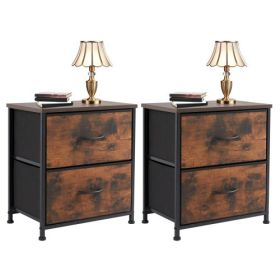 Living Room Cabinet Layers Set of 2 Fabric Drawers Beside Nightstand Table Closet Chest Clothes Display Cabinet Of Furniture (Color: 2pcs Chocolate)