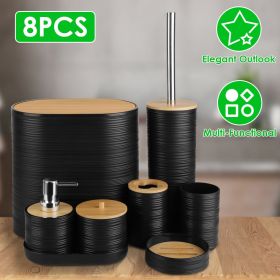 Bathroom Accessories Set of 8Pcs Bathroom Holder Set with Soap Dispenser Toothbrush Holder Cup Soap Dish Toilet Cleaning Brush Trash Can Qtip Holder V (Color: Black)