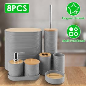 Bathroom Accessories Set of 8Pcs Bathroom Holder Set with Soap Dispenser Toothbrush Holder Cup Soap Dish Toilet Cleaning Brush Trash Can Qtip Holder V (Color: Grey)