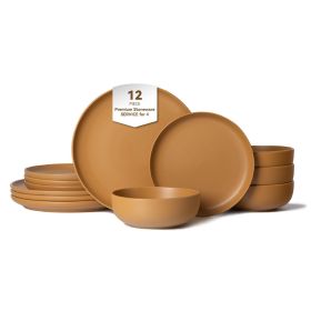12-Piece Stoneware Dinner Plates Bowls Sets | Microwave & Dishwasher Safe | Non-Toxic Dinner Plates Bowls Set | Stackable Matte Glaze Kitchenware for (Main Material: Stone, Main Color: Orange)