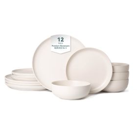 12-Piece Stoneware Dinner Plates Bowls Sets | Microwave & Dishwasher Safe | Non-Toxic Dinner Plates Bowls Set | Stackable Matte Glaze Kitchenware for (Main Material: Stone, Main Color: White)