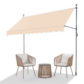 Support Canopy Polyester Fabric Aluminum Iron Frame Retractable Adjustable Shade Shelter Outdoor Sun Protection Portable Durable Lightweight for Garde (Color: Khaki, size: 300*120*(200-300) cm)