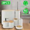Bathroom Accessories Set of 8Pcs Bathroom Holder Set with Soap Dispenser Toothbrush Holder Cup Soap Dish Toilet Cleaning Brush Trash Can Qtip Holder V