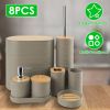 Bathroom Accessories Set of 8Pcs Bathroom Holder Set with Soap Dispenser Toothbrush Holder Cup Soap Dish Toilet Cleaning Brush Trash Can Qtip Holder V