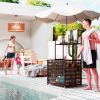 Outsunny Wicker Pool Float Storage Organizer, PE Rattan Pool Float Holder with Basket Shelf Towel Bars, Rolling Pool Caddy for Floaties, Noodles