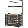 Outsunny Wicker Pool Float Storage Organizer, PE Rattan Pool Float Holder with Basket Shelf Towel Bars, Rolling Pool Caddy for Floaties, Noodles