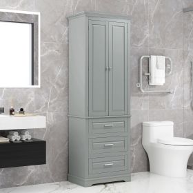 Tall Storage Cabinet with Three Drawers for Bathroom/Office (Color: Grey, Material: MDF)